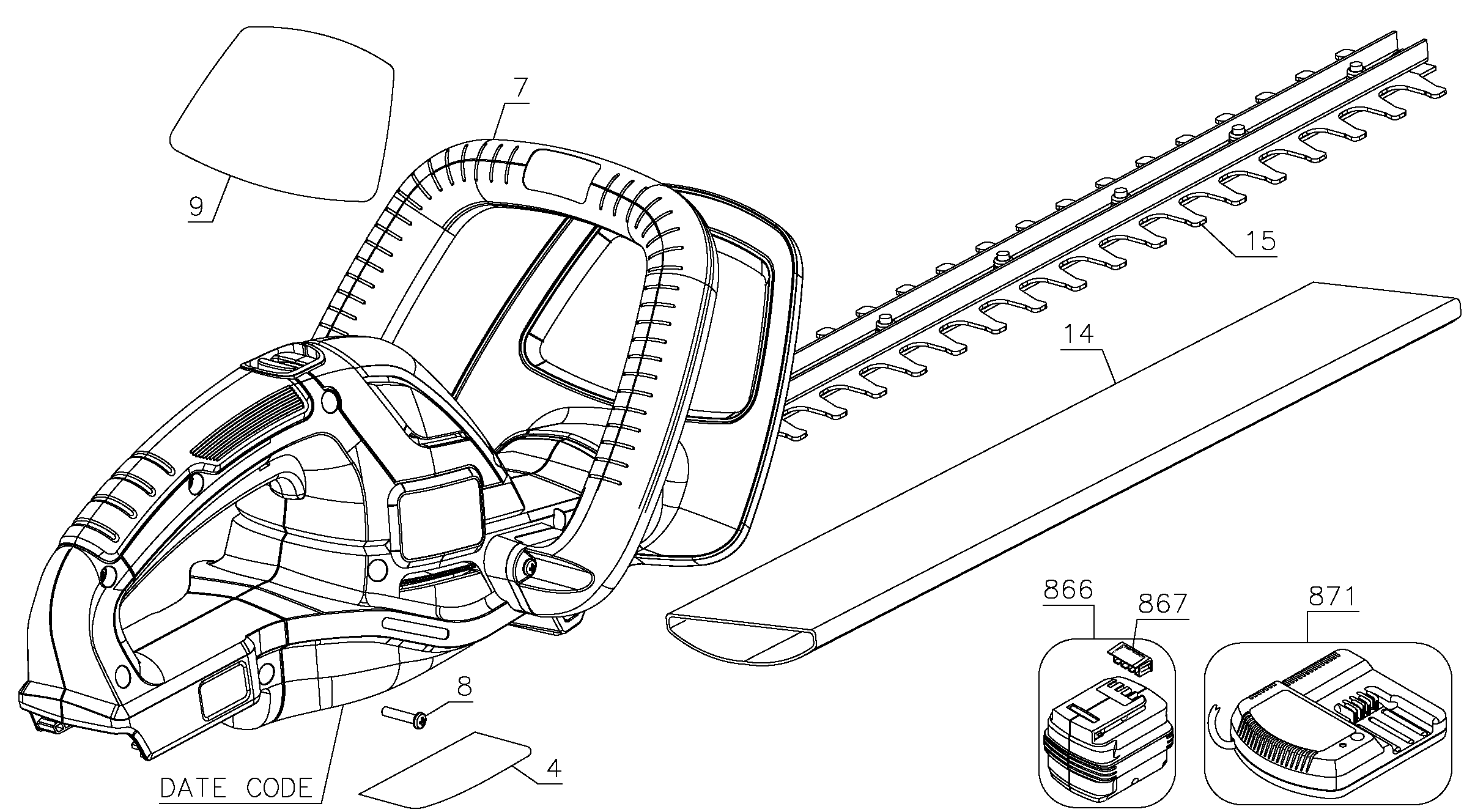 Default Diagram and Parts List for LHT2220B Type 1 Black and Decker Trimmer